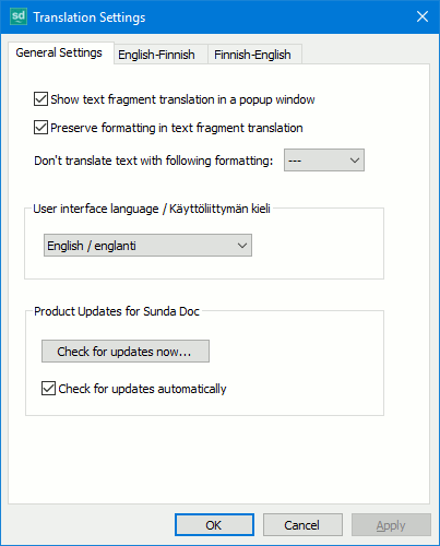 Sunda Doc program settings