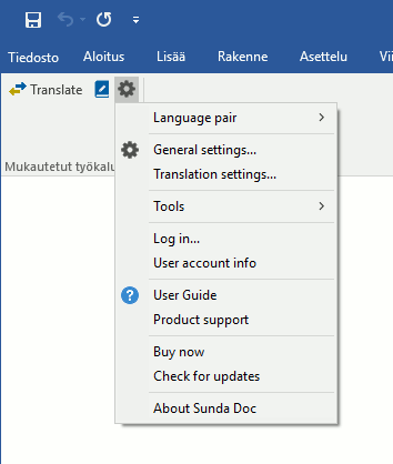 Sunda Doc settings menu